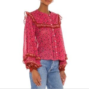 Free People Jenna Floral Raspberry Blouse